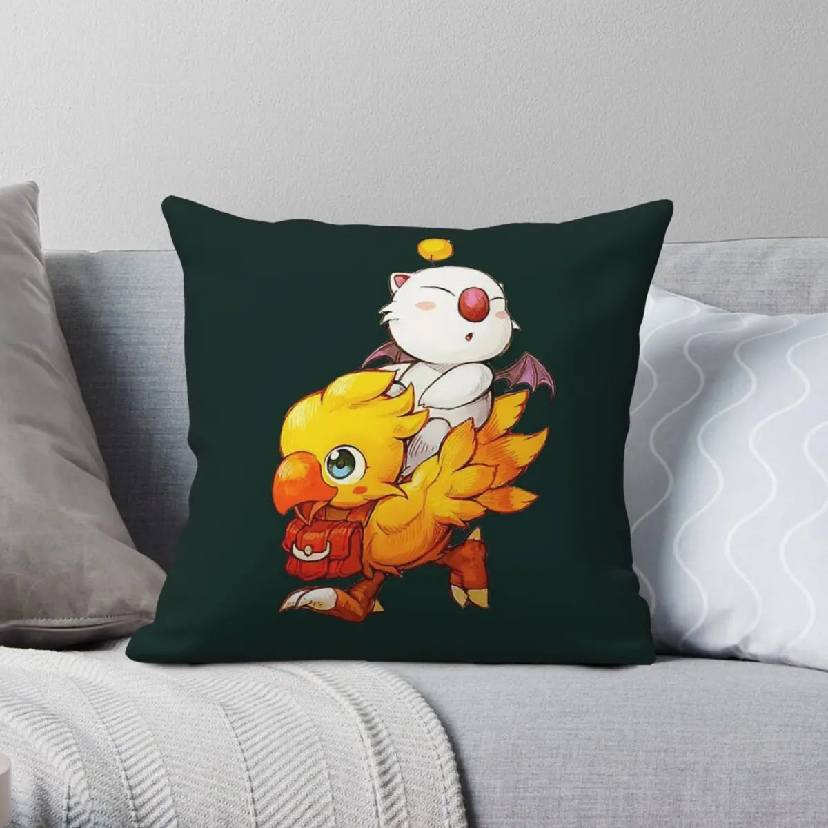 Chocobo Moogle Final Fantasy Pillowcase Polyester Linen Velvet Printed Zip Decor Pillow Case Bed Cushion Cover