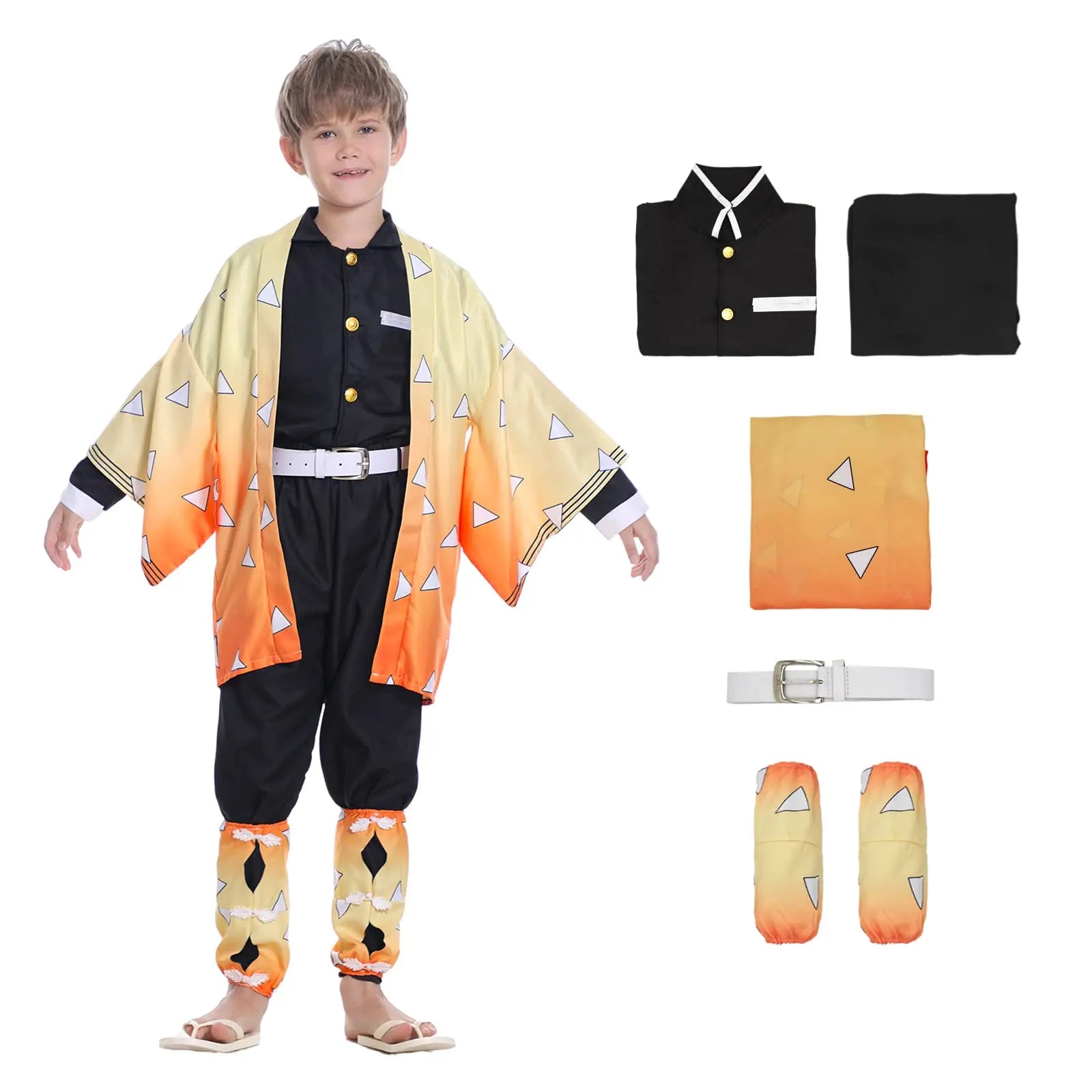 Zenitsu Cosplay Costume: Demon Slayer Kimono Wig Set