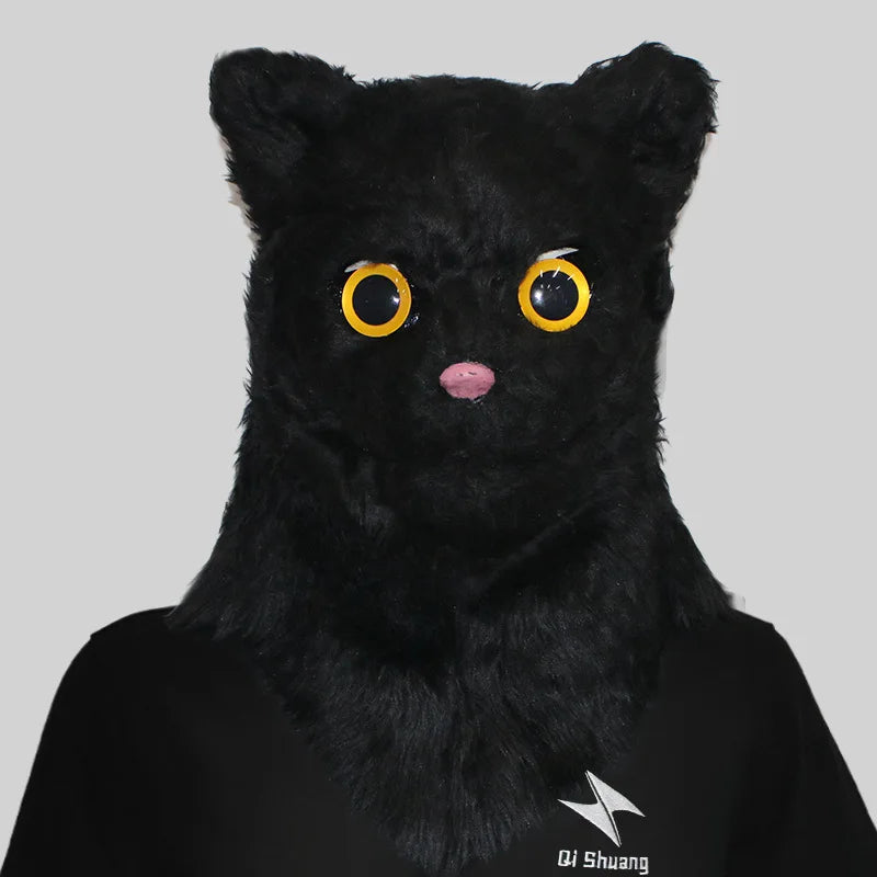 Movable Mouth Cat Mask – Realistic Full Head Cat Cosplay Mask