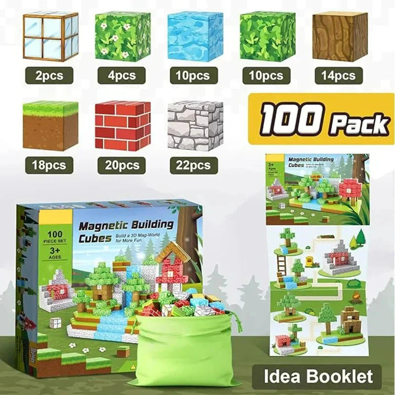Magnetic Building Blocks Mine World Magnet Cube Set for Boy Girl Kid Age 3+ DIY Model Children Stem STEM Sensory Toy Gift