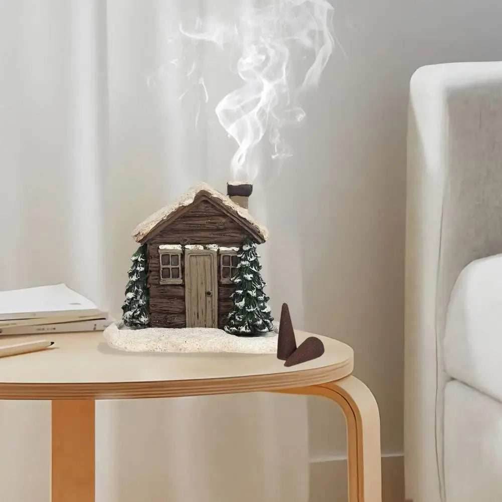 Winter Cabin Decoration - Rustic Log Cabin Incense Burner in Christmas Style for Home Fragrance and New Year Gifts - Snowhouse / China