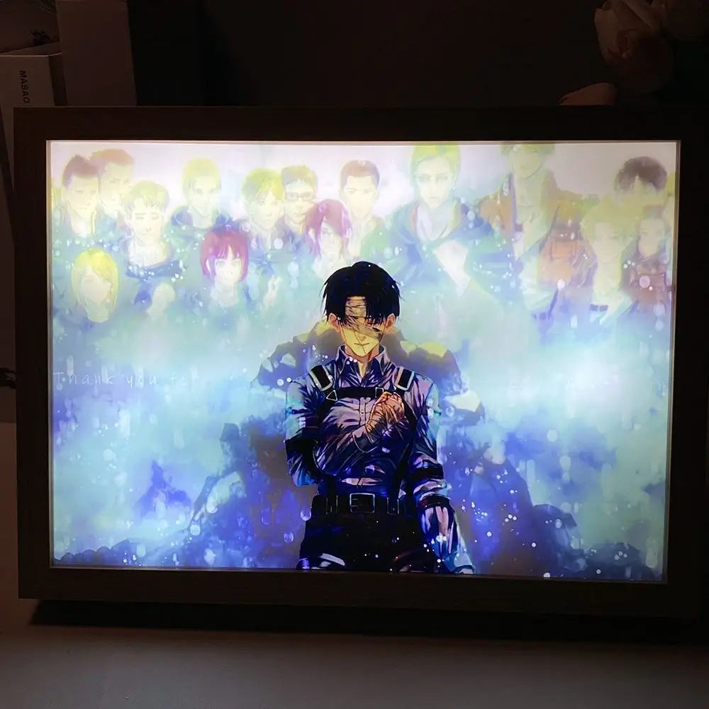 Anime Attack On Titan Led Light Painting Levi Ackerman/Eren Night Lights Cartoon Mikasa Frame Painting Toy Table Decor Lamp Gift