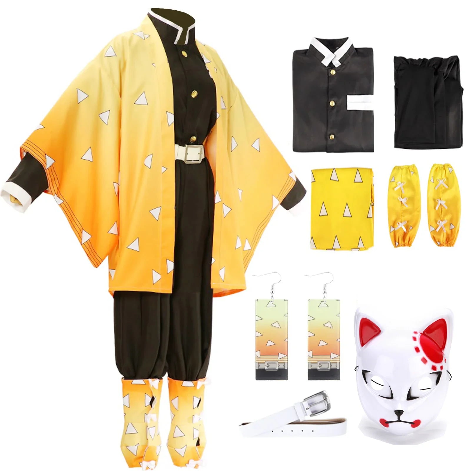Zenitsu Cosplay Costume: Demon Slayer Kimono Wig Set