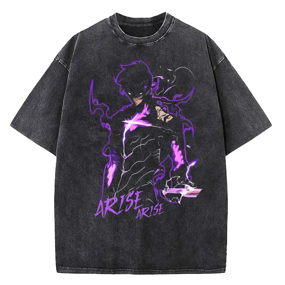Solo Leveling Vintage T-shirt: Washed Cotton Streetwear