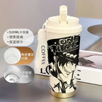 One Piece Thermos Cup: 520ML Luffy & Zoro Anime Straw Mug