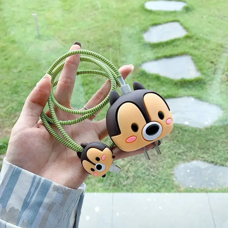 4Pcs/Set  Cute 3D Cartoon Set Cable Protector for iPhone / iPad 18W/20W Charger Case Phone Wire Cord Organizers for iPhone 14 15