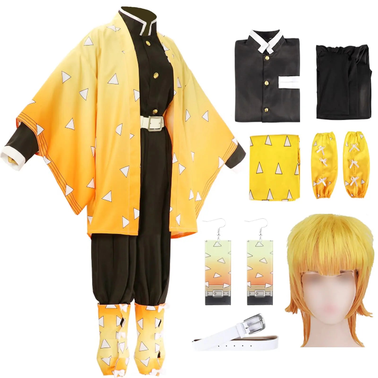 Zenitsu Cosplay Costume: Demon Slayer Kimono Wig Set