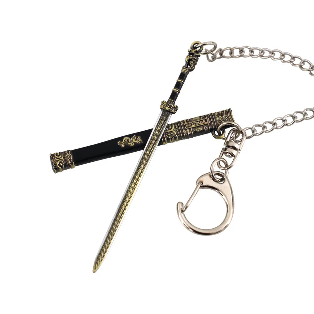 9cm Lu Lu Sword With Sheath Ancient Weapon Model Keychain for Men Boys First Emperor of Qin Metal Pendant Key Ring Fans Jewelry