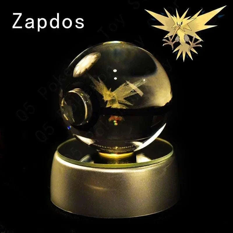 Pokemon 3D Crystal Pokeball with LED Light Base, Kids Anime Toy Gifts 2 in
