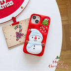 Cute 3D Cartoon Christmas Snow Man Telescopic Bracket Phone Case For iPhone