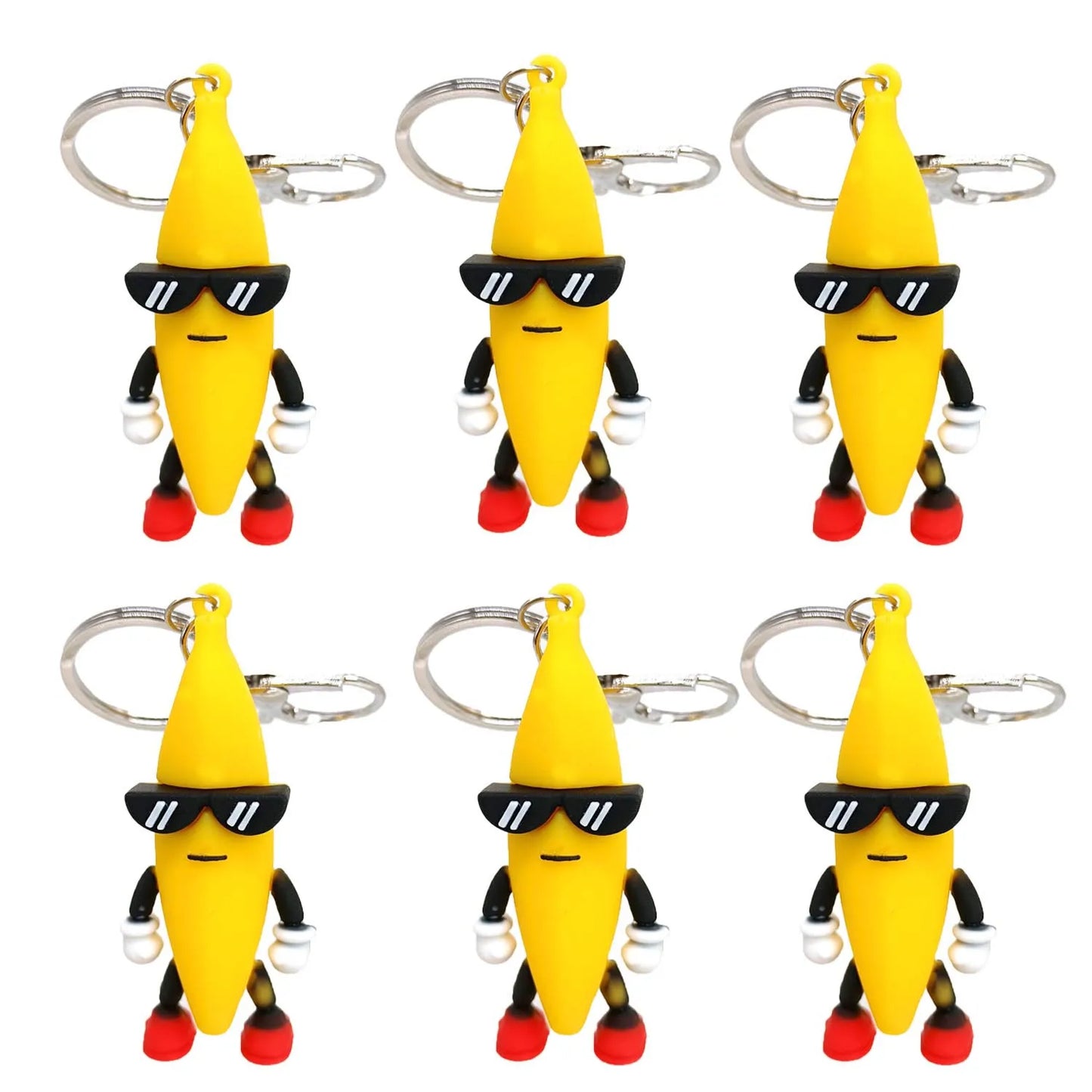 Creative Rubber Banana Doll Keychain Funny Cartoon Figure Stress Relif Toy Bag Pendant Keyring for Men Kids