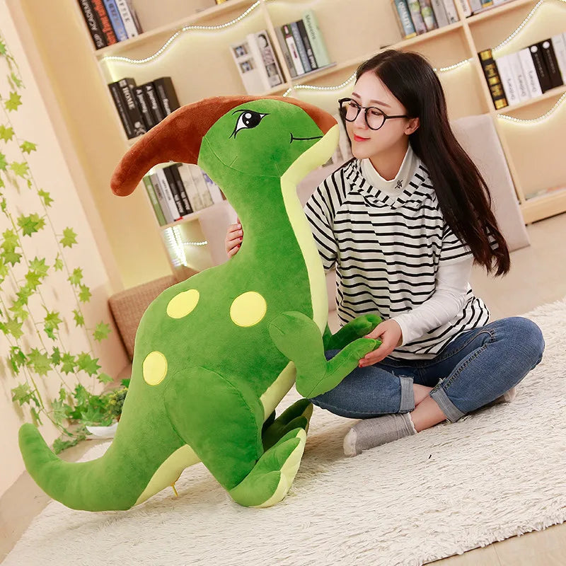 Kawaii Parasaurolophus Dinosaur Plush Toy – Soft Stuffed Dino in Green & Blue (55–95cm)