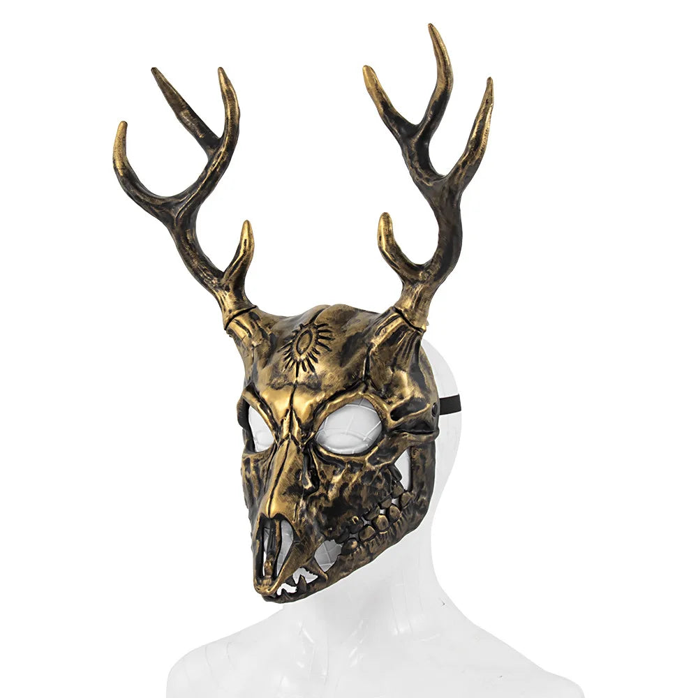 Demon Wendigo Elk Mask Cosplay Gothic Headpiece Animal Antlers Horn Bone Masks Halloween Carnival Purim Party Costume Props