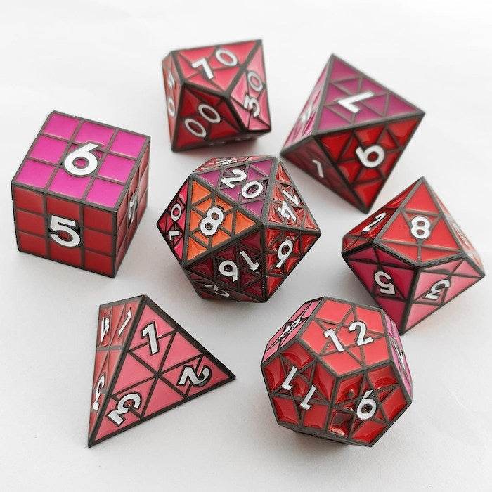 Puzzle Cube: Shades of Red - Metal 8 piece Dice Set - 