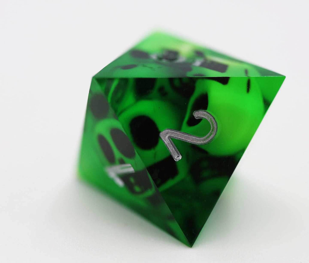 Sharp Edge Resin RPG Dice Set - Green Skulls - 