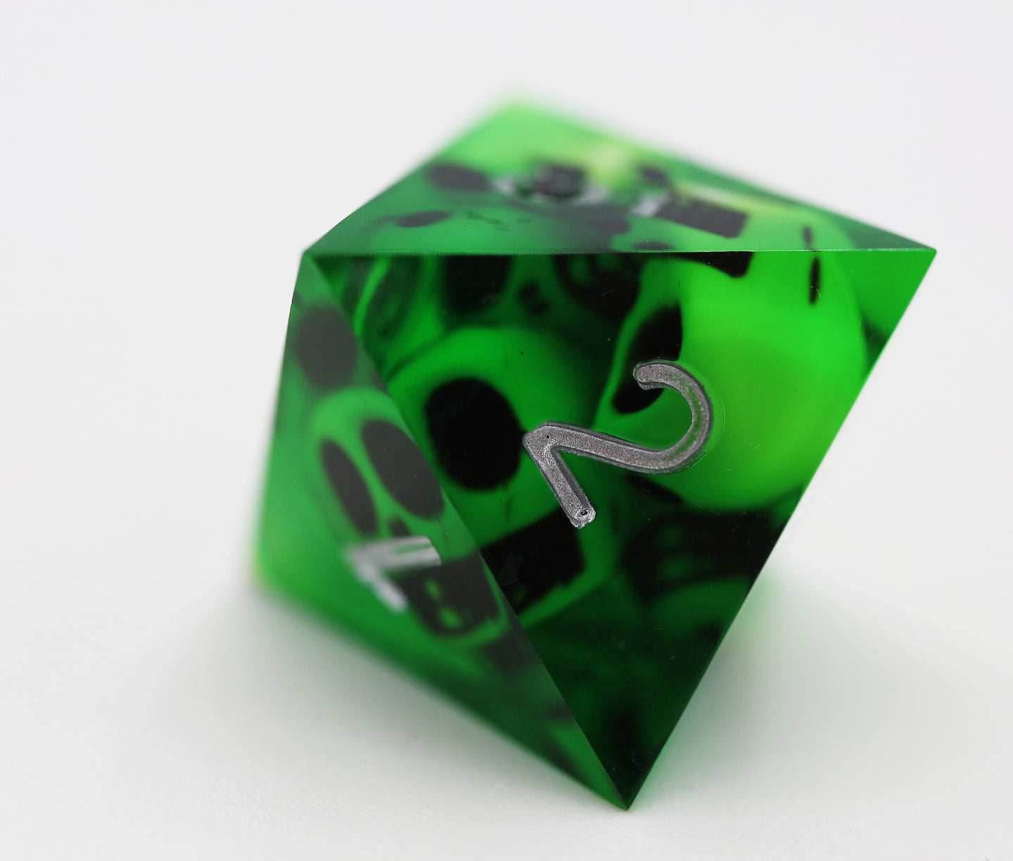 Sharp Edge Resin RPG Dice Set - Green Skulls - 