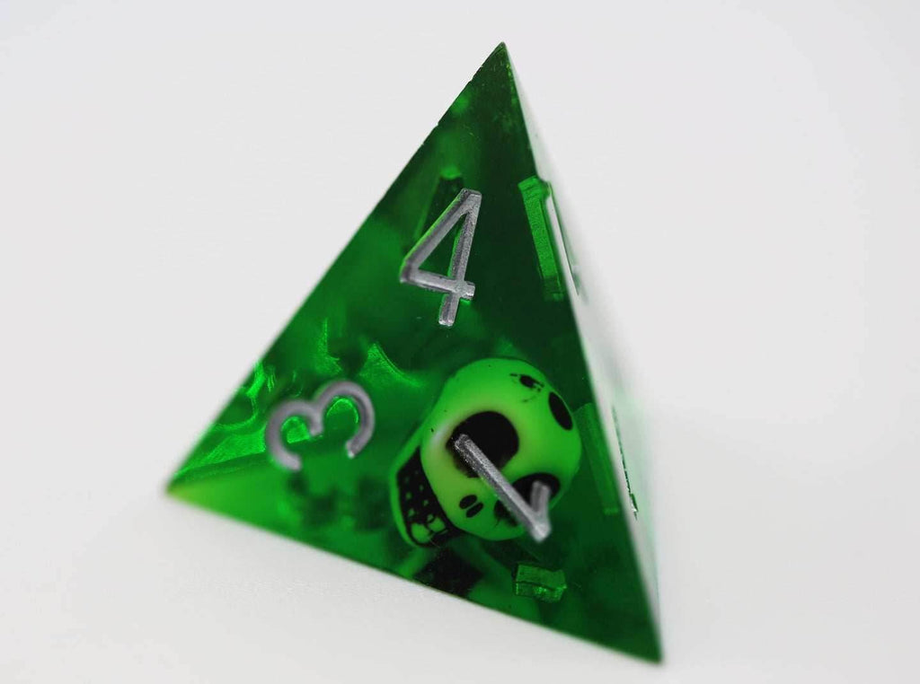 Sharp Edge Resin RPG Dice Set - Green Skulls - 