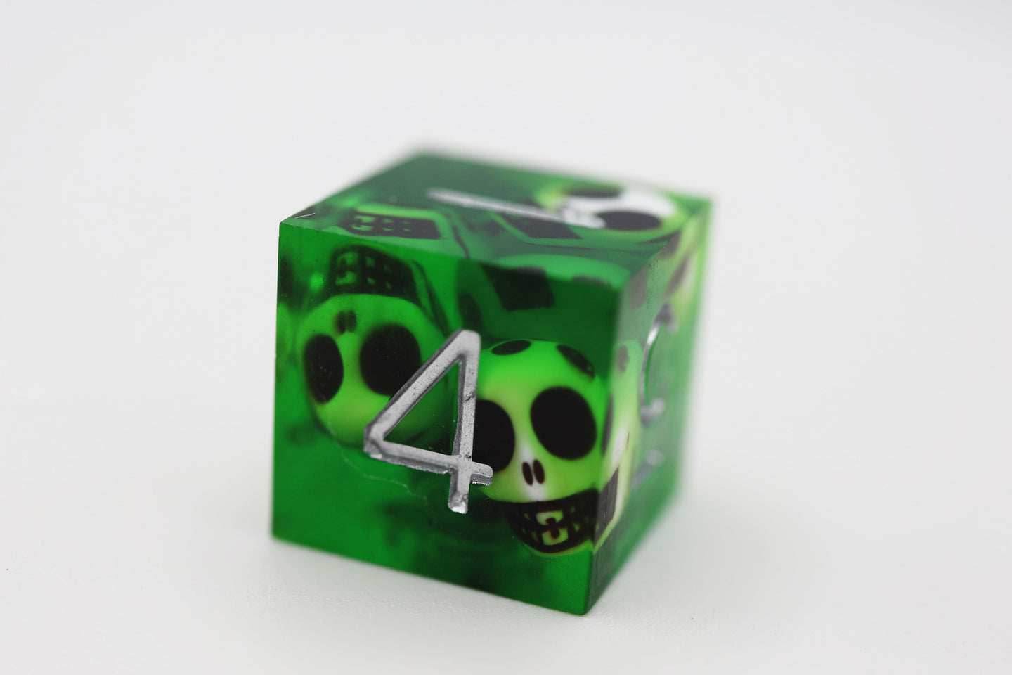 Sharp Edge Resin RPG Dice Set - Green Skulls - 