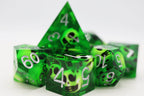 Sharp Edge Resin RPG Dice Set - Green Skulls - 