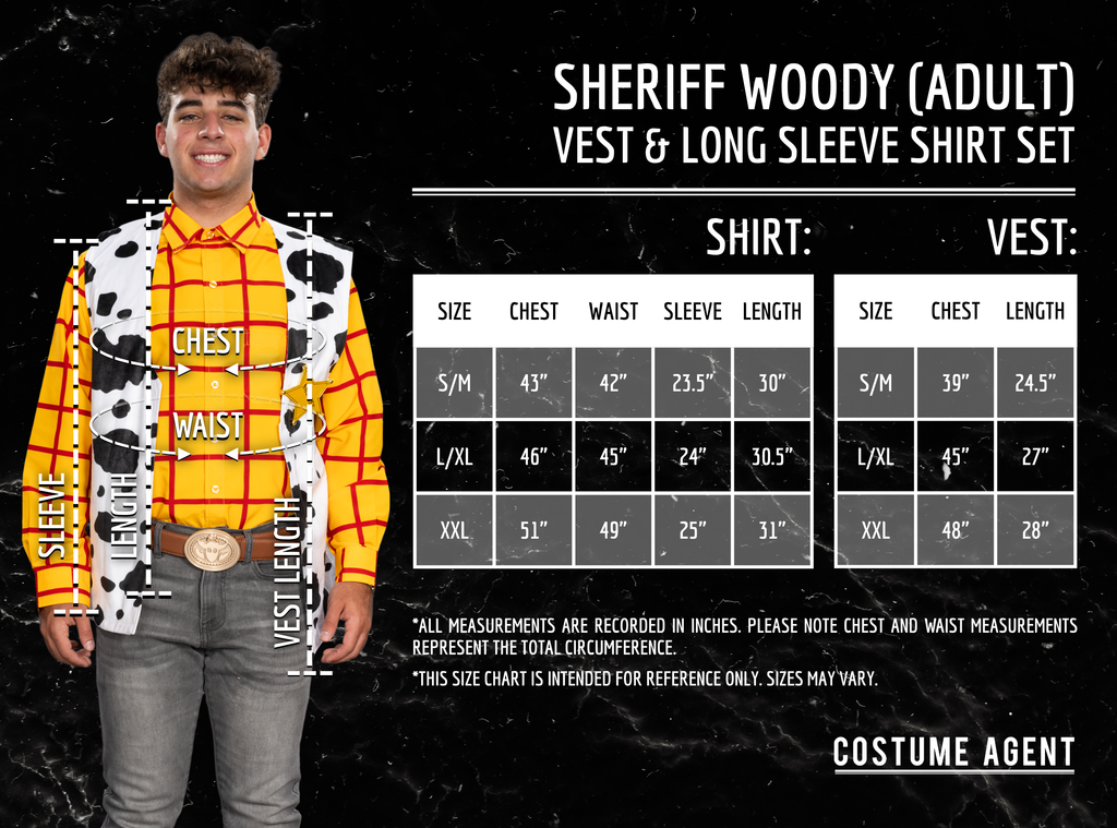 Sheriff Woody Cowboy Adult Halloween Cosplay Costume Set (Shirt, Vest, and Badge)