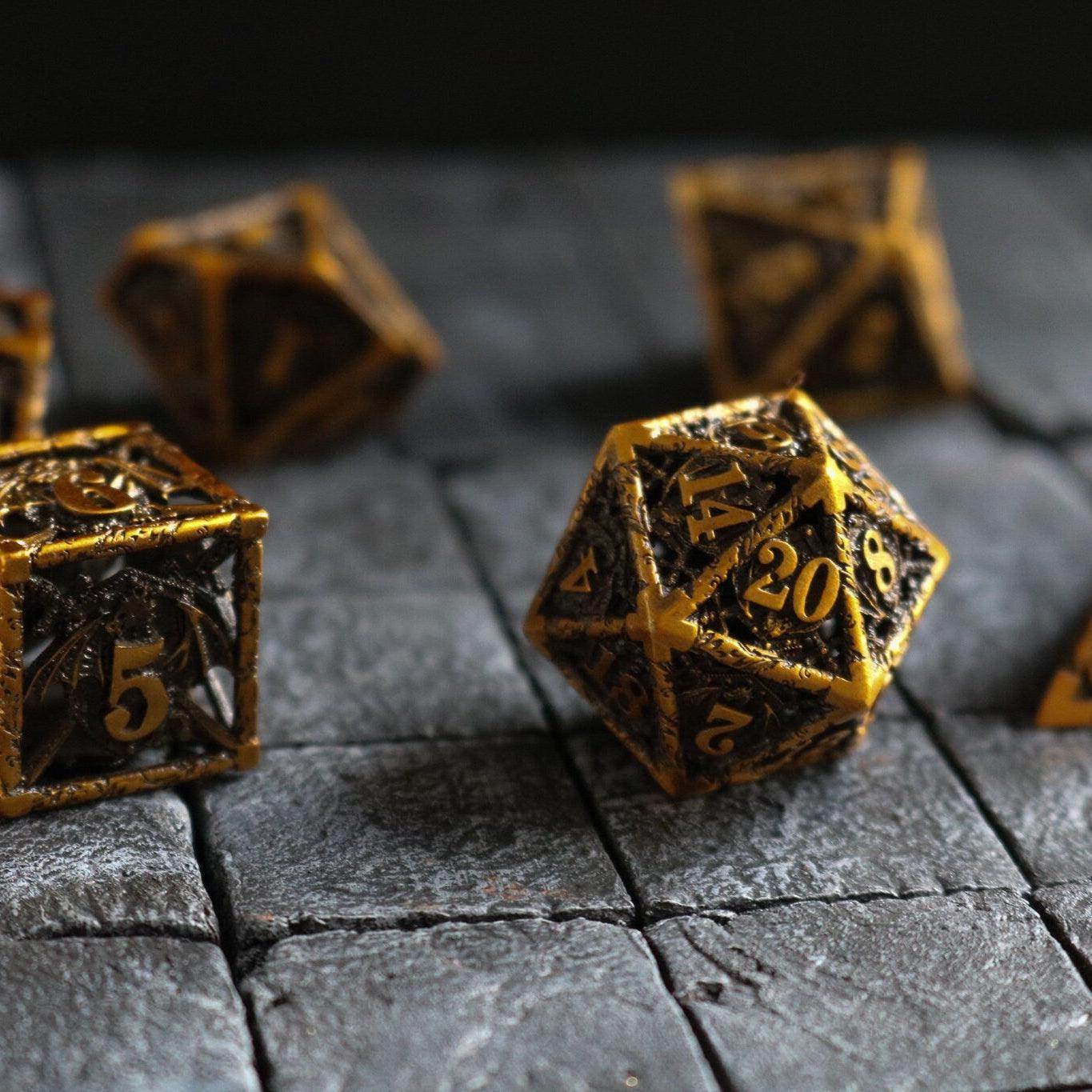 Shield And Sword Gold Hollow Metal DND Dice Set - Only 1 D20