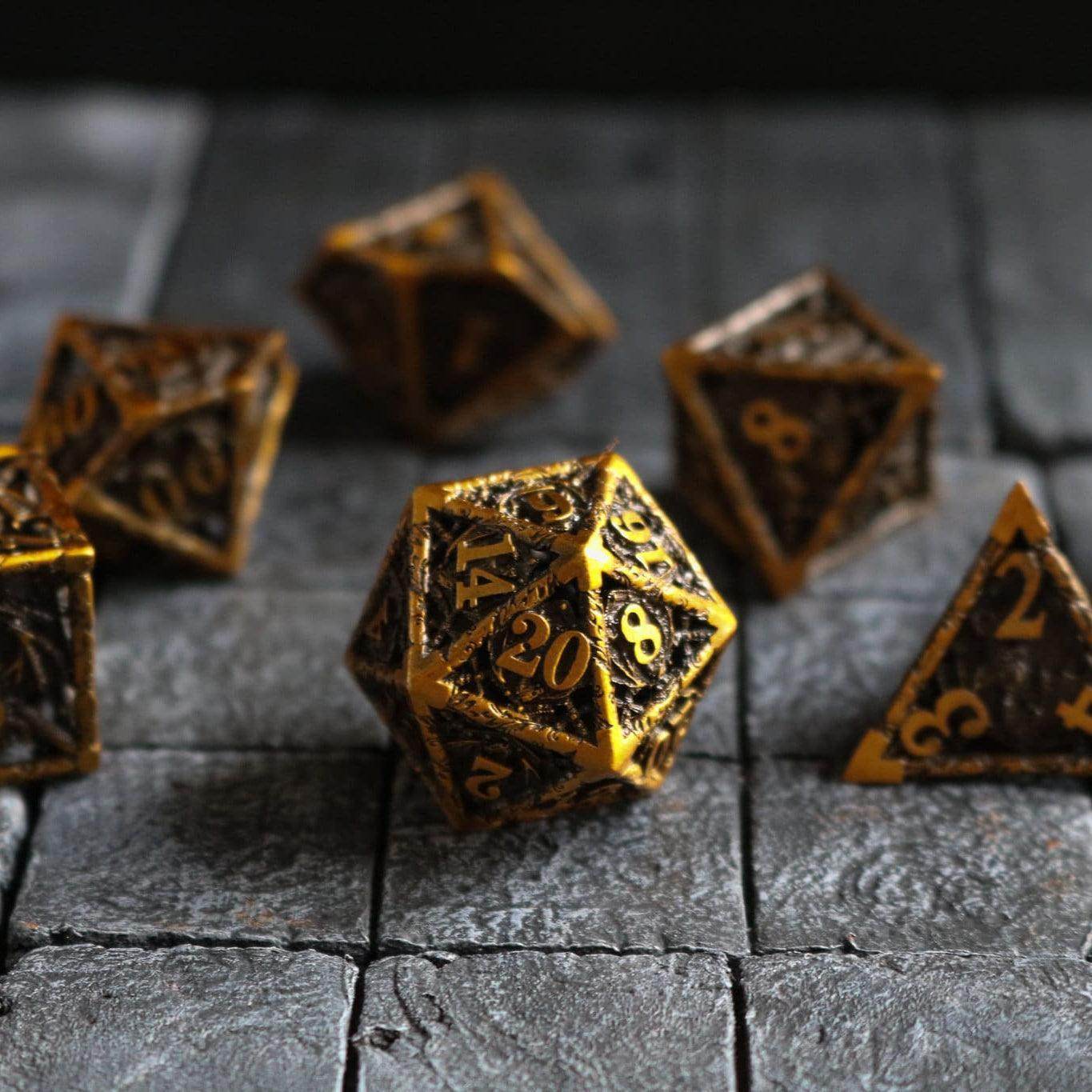 Shield And Sword Gold Hollow Metal DND Dice Set - Only 1 D20