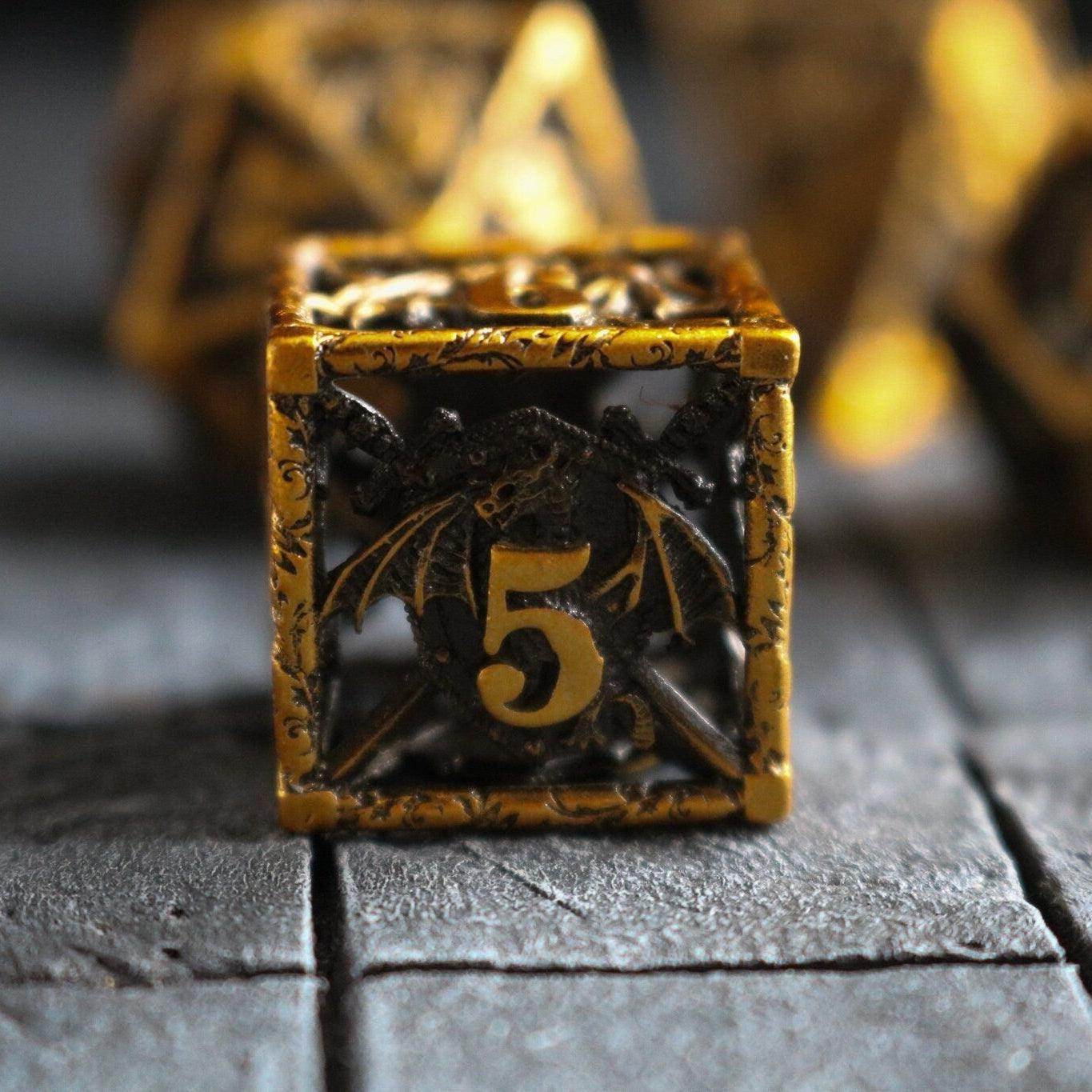 Shield And Sword Gold Hollow Metal DND Dice Set - Only 1 D20