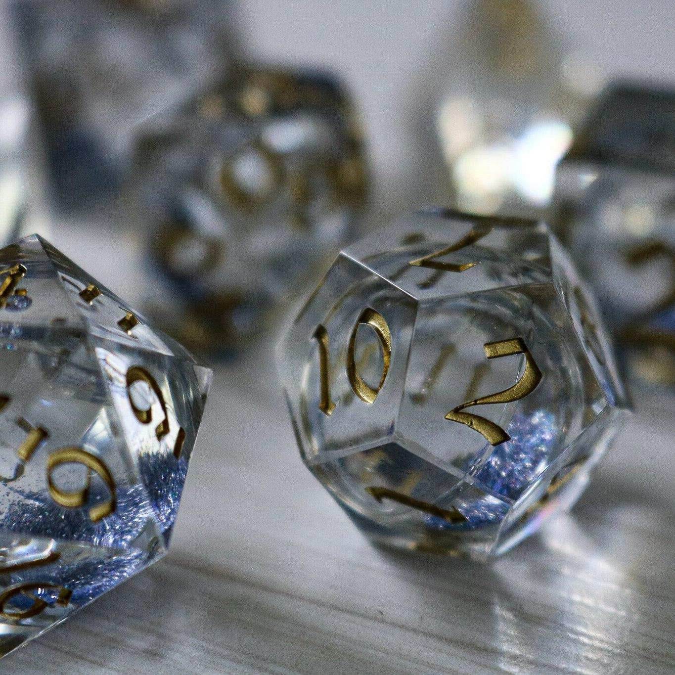 Silver Glitter Liquid Core Handmade Sharp Edge Resin DND Dice Set - 1 D20 (Not Full Set)