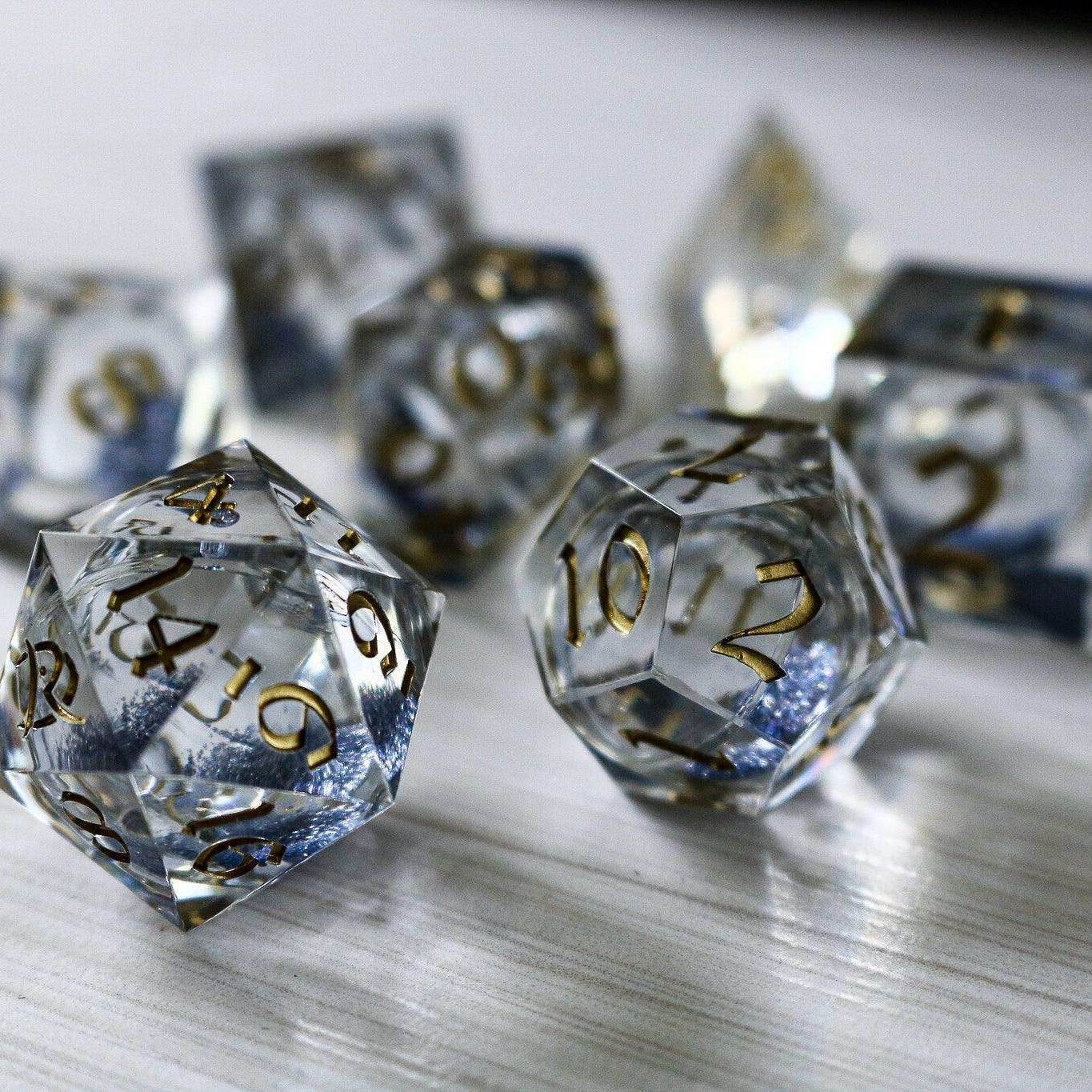 Silver Glitter Liquid Core Handmade Sharp Edge Resin DND Dice Set - 1 D20 (Not Full Set)