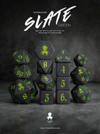 Kraken Slate 14 pc Slate TTRPG Dice Set - Green Ink