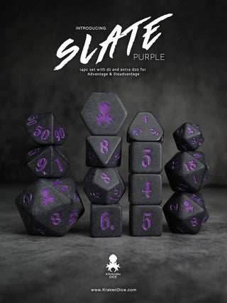 Kraken Slate 14 pc Slate TTRPG Dice Set - Purple Ink