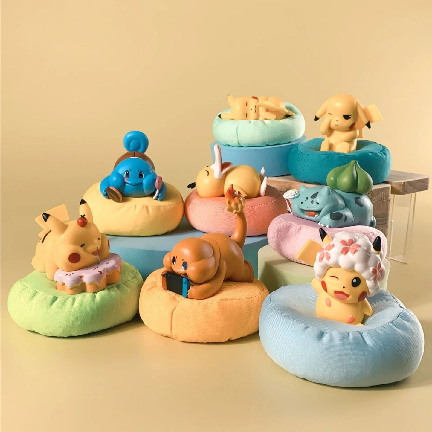 Sleeping Pokemon Anime Figurines, Pikachu Bulbasaur Psyduck Charmander