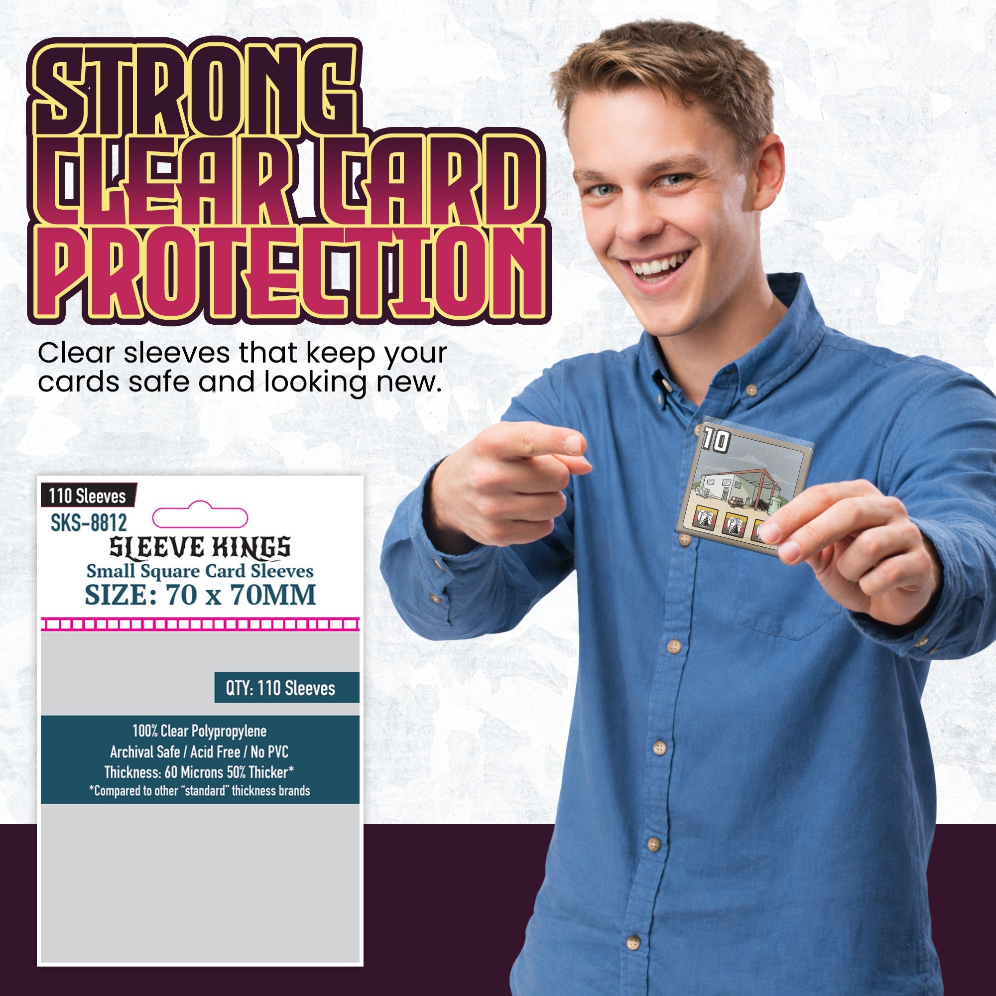 Small Square Game Card Sleeves (70x70mm) 110 Pack, 60 Micron, SKS-8812