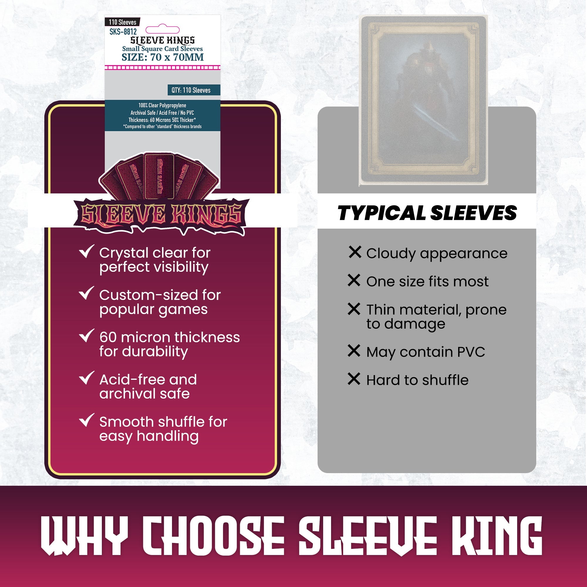 Small Square Game Card Sleeves (70x70mm) 110 Pack, 60 Micron, SKS-8812