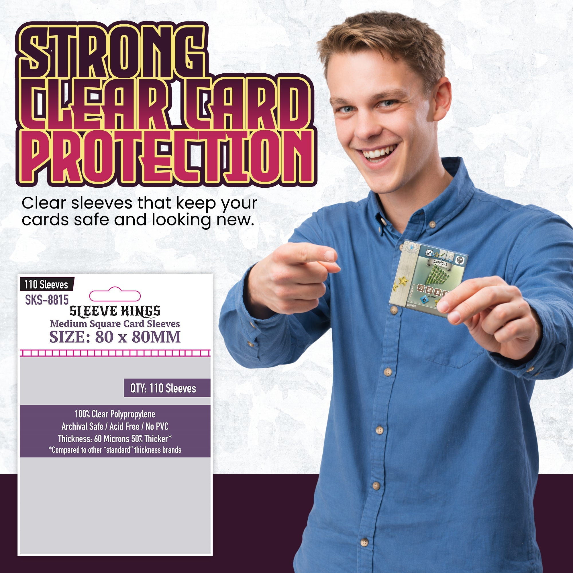 Medium Square Card Sleeves (80x80mm) 110 Pack, 60 Micron, SKS-8815