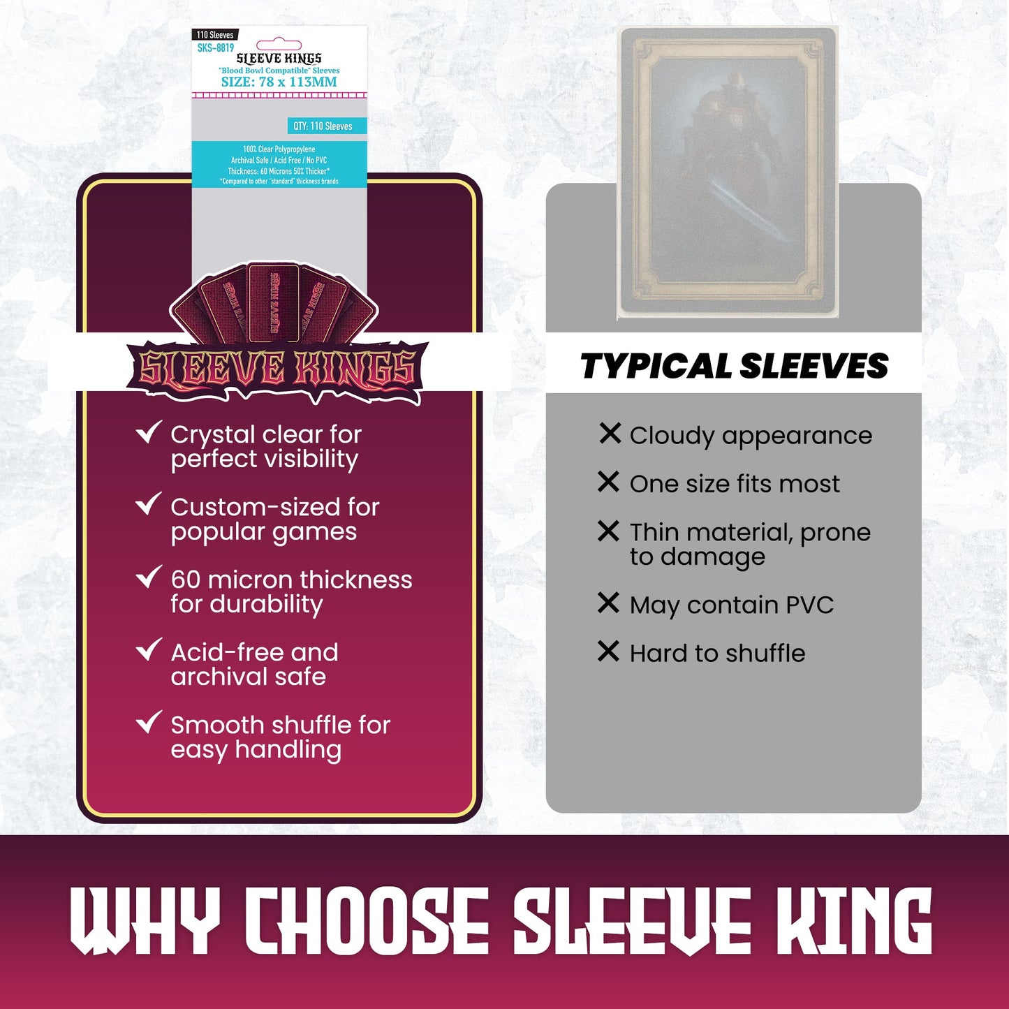"Blood Bowl" Compatible Sleeves (78x113mm) 110 Pack, 60 Micron, SKS-8819