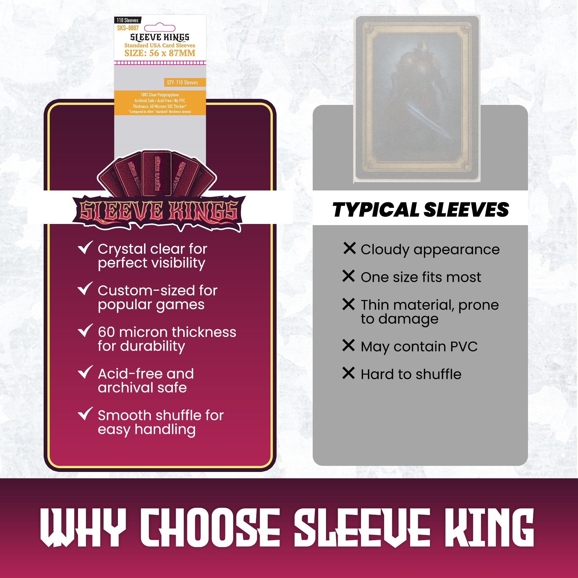 Sleeve Kings Standard USA Card Sleeves (56x87mm) - 110 Pack, SKS-8807