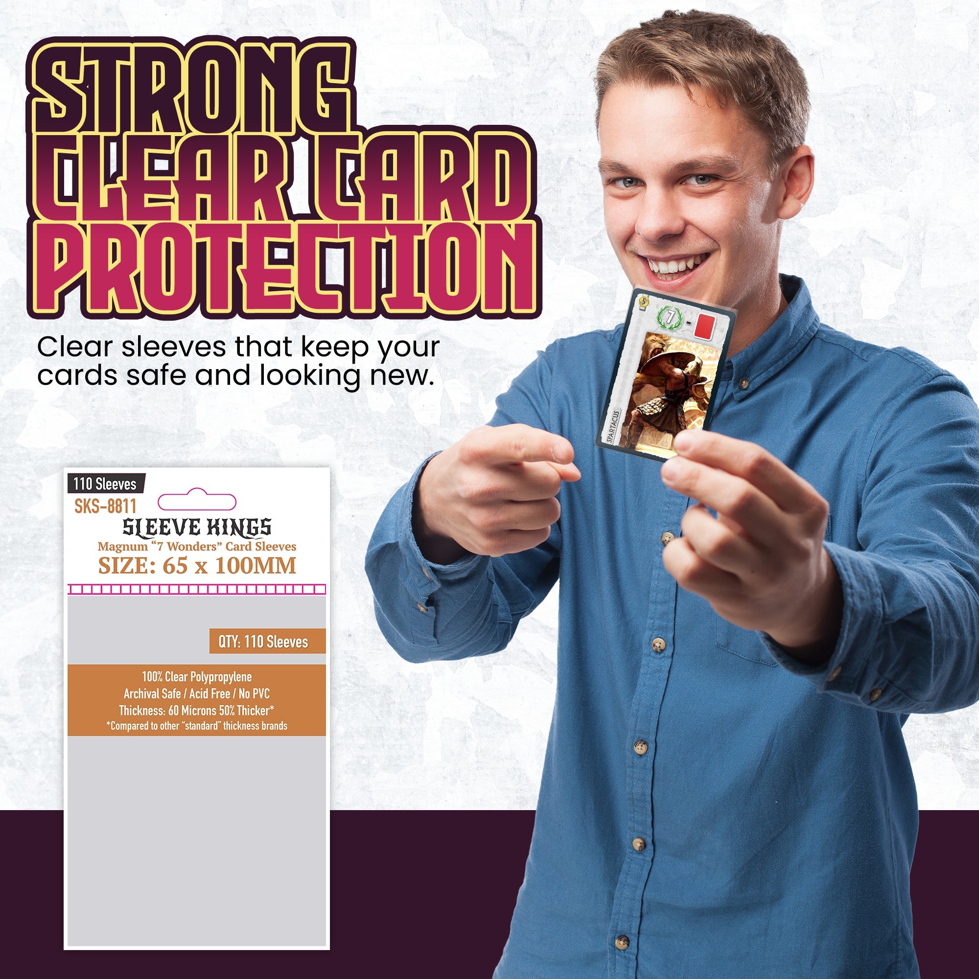 "7 Wonders" Magnum Card Sleeves (65x100mm) 110 Pack, 60 Micron, SKS-8811