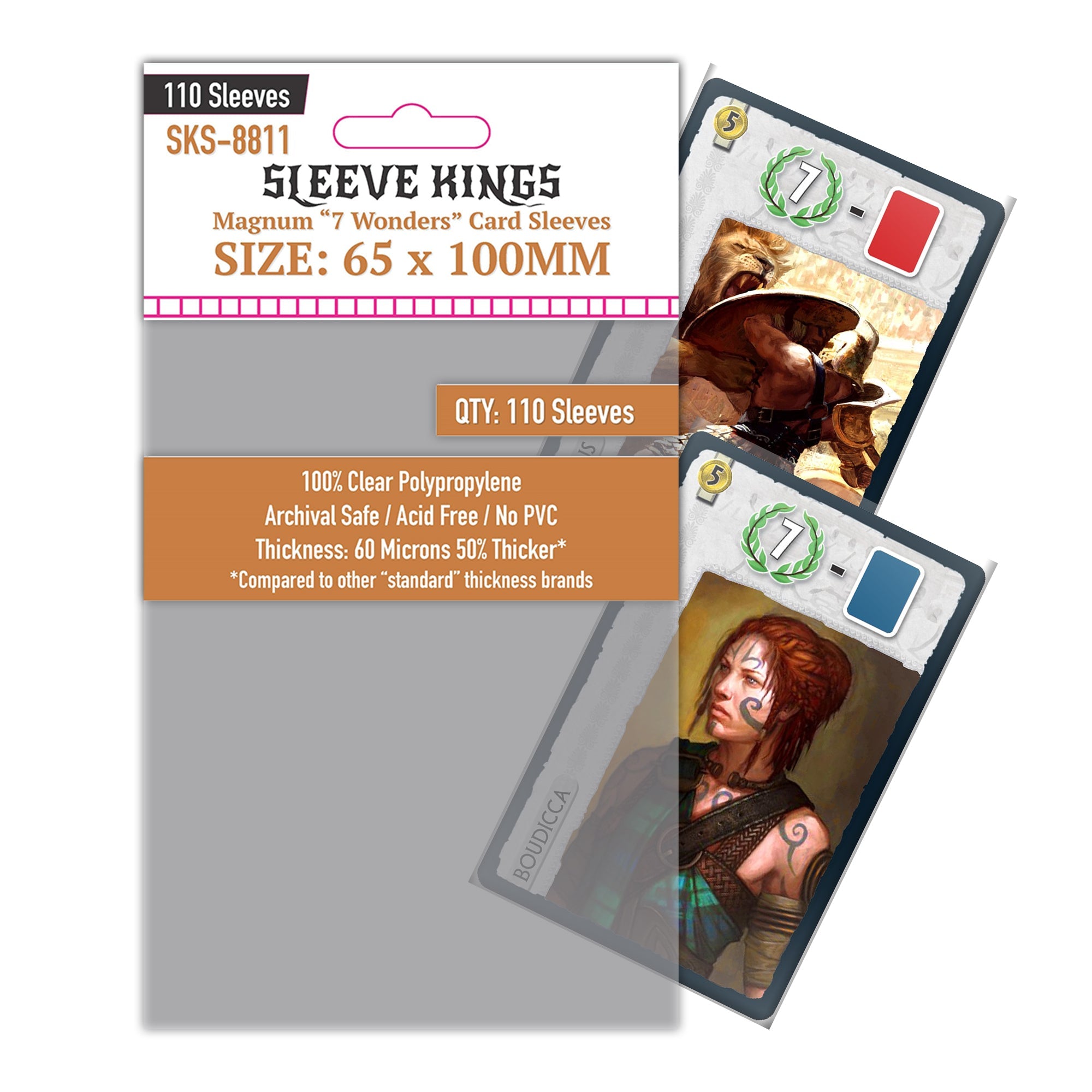 "7 Wonders" Magnum Card Sleeves (65x100mm) 110 Pack, 60 Micron, SKS-8811