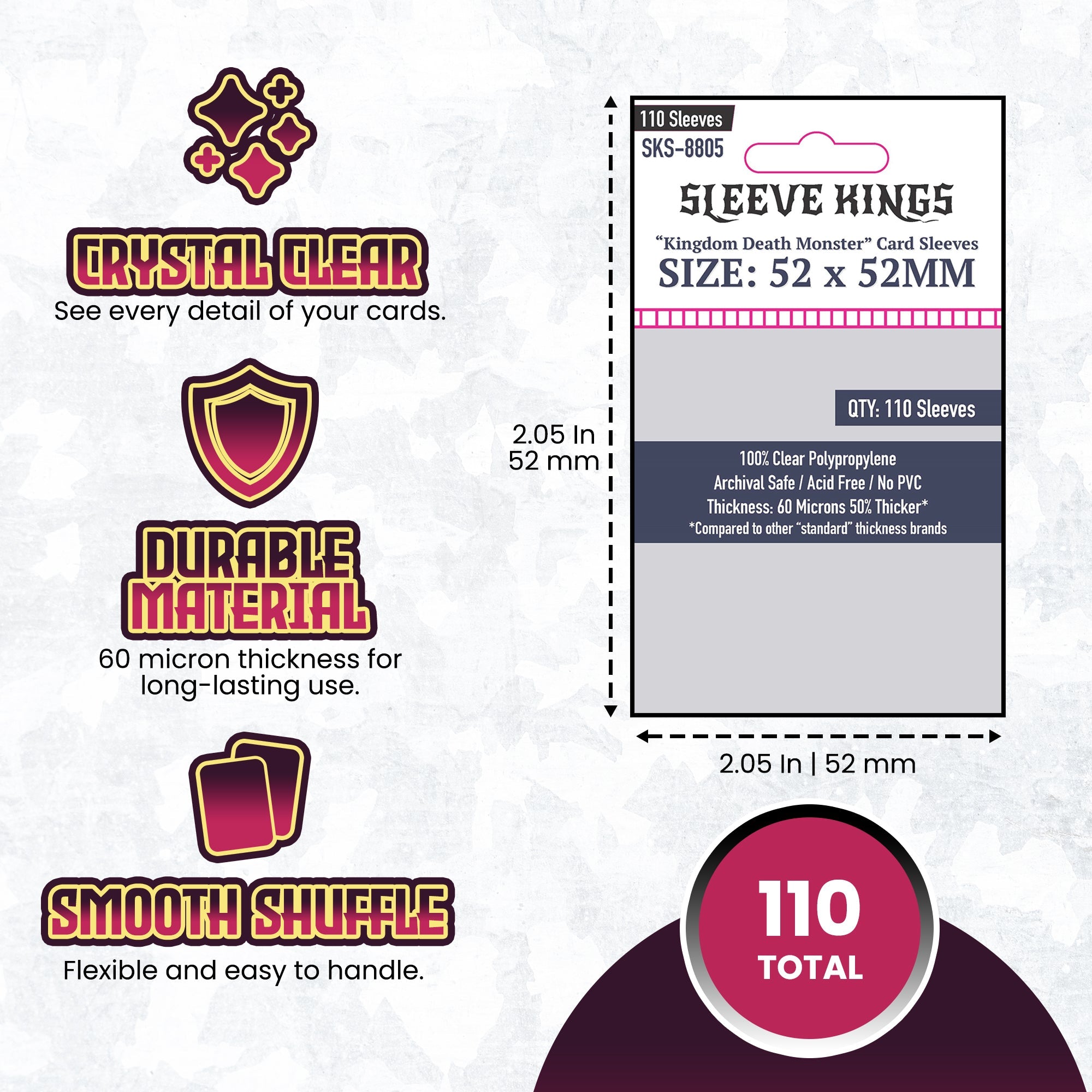"Kingdom Death Monster" Game Card Sleeves (52x52mm) 110 Pack, 60 Micron, SKS-8805
