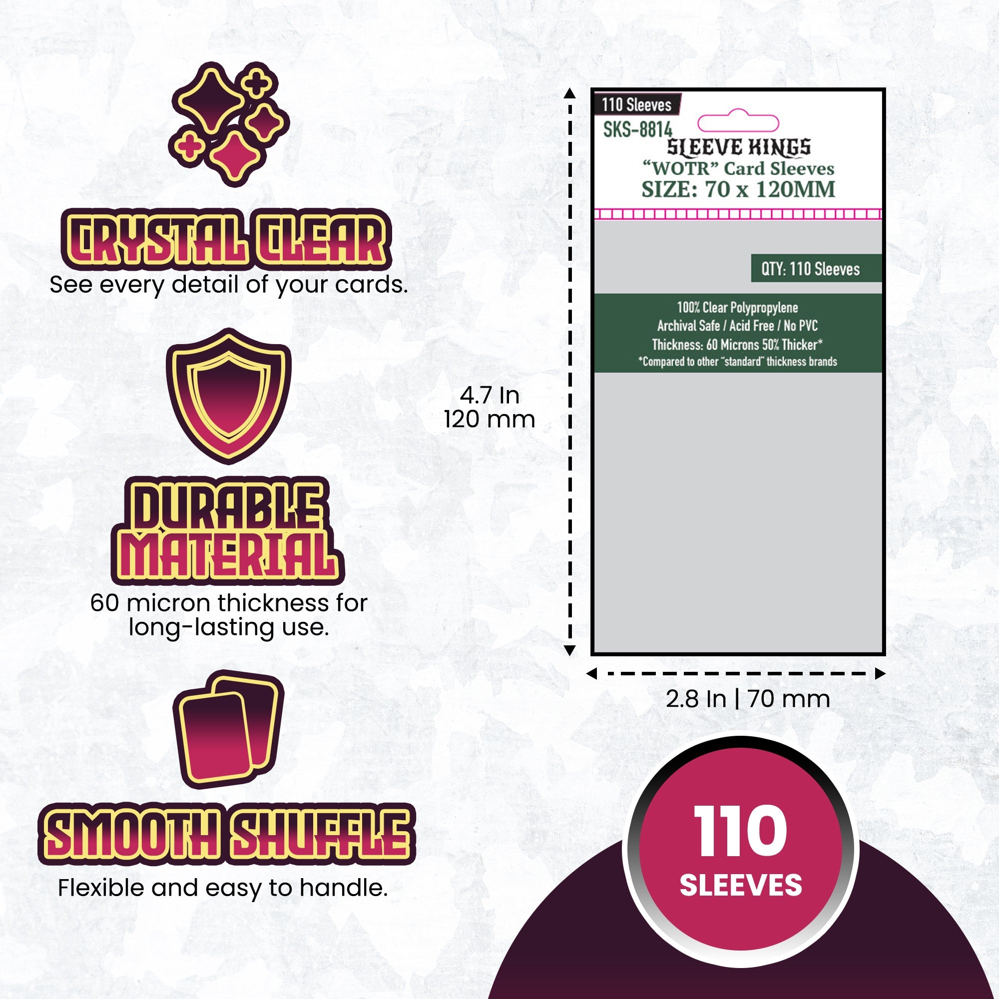 "WOTR" Card Sleeves (70x120mm) 110 Pack, 60 Micron, SKS-8814