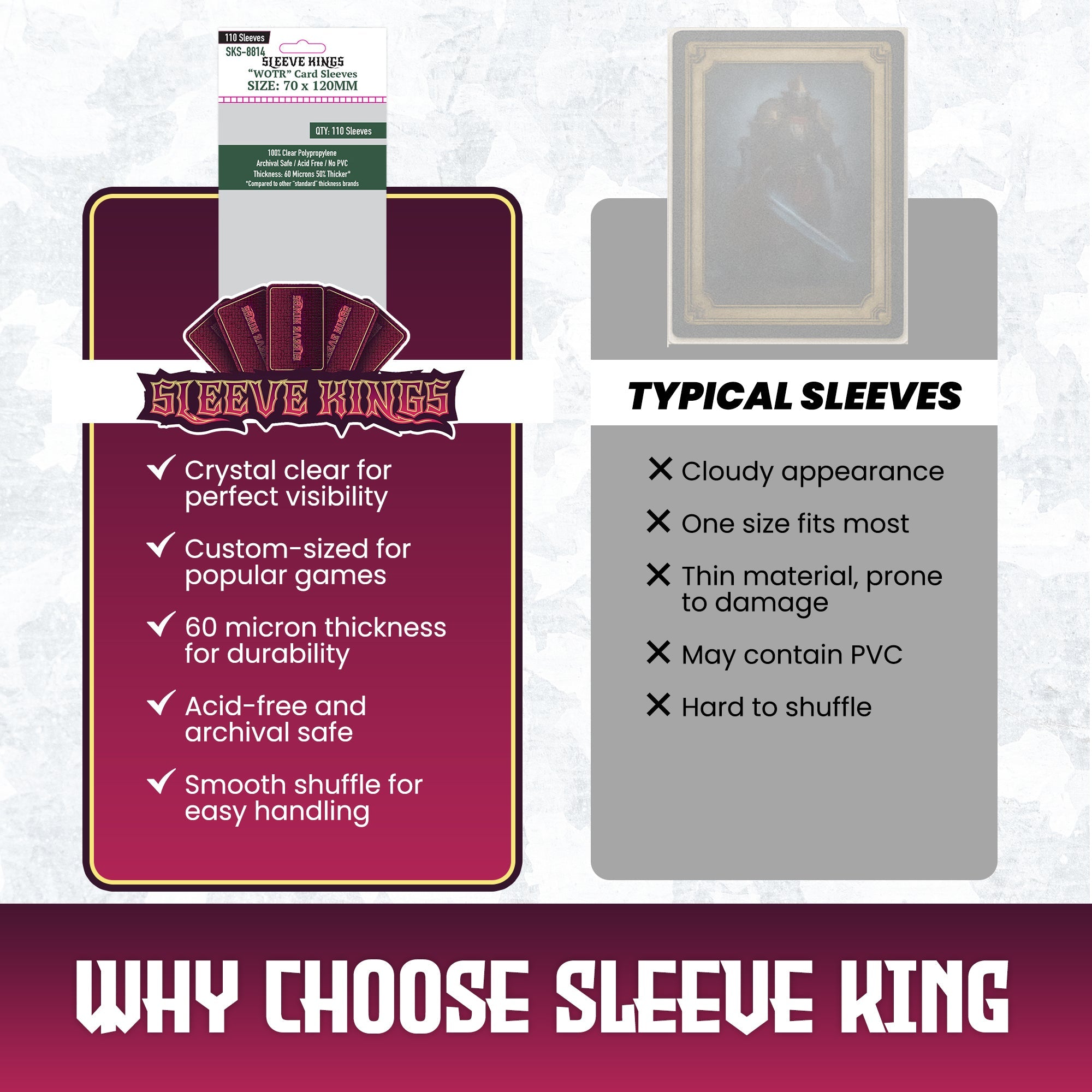 "WOTR" Card Sleeves (70x120mm) 110 Pack, 60 Micron, SKS-8814