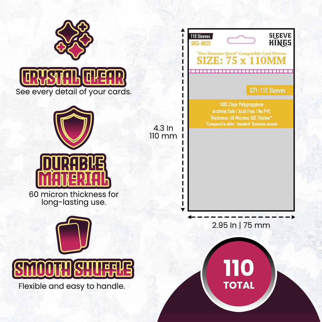 "War Hammer Quest" Compatible Sleeves (75x110mm) 110 Pack, 60 Micron, SKS-8825