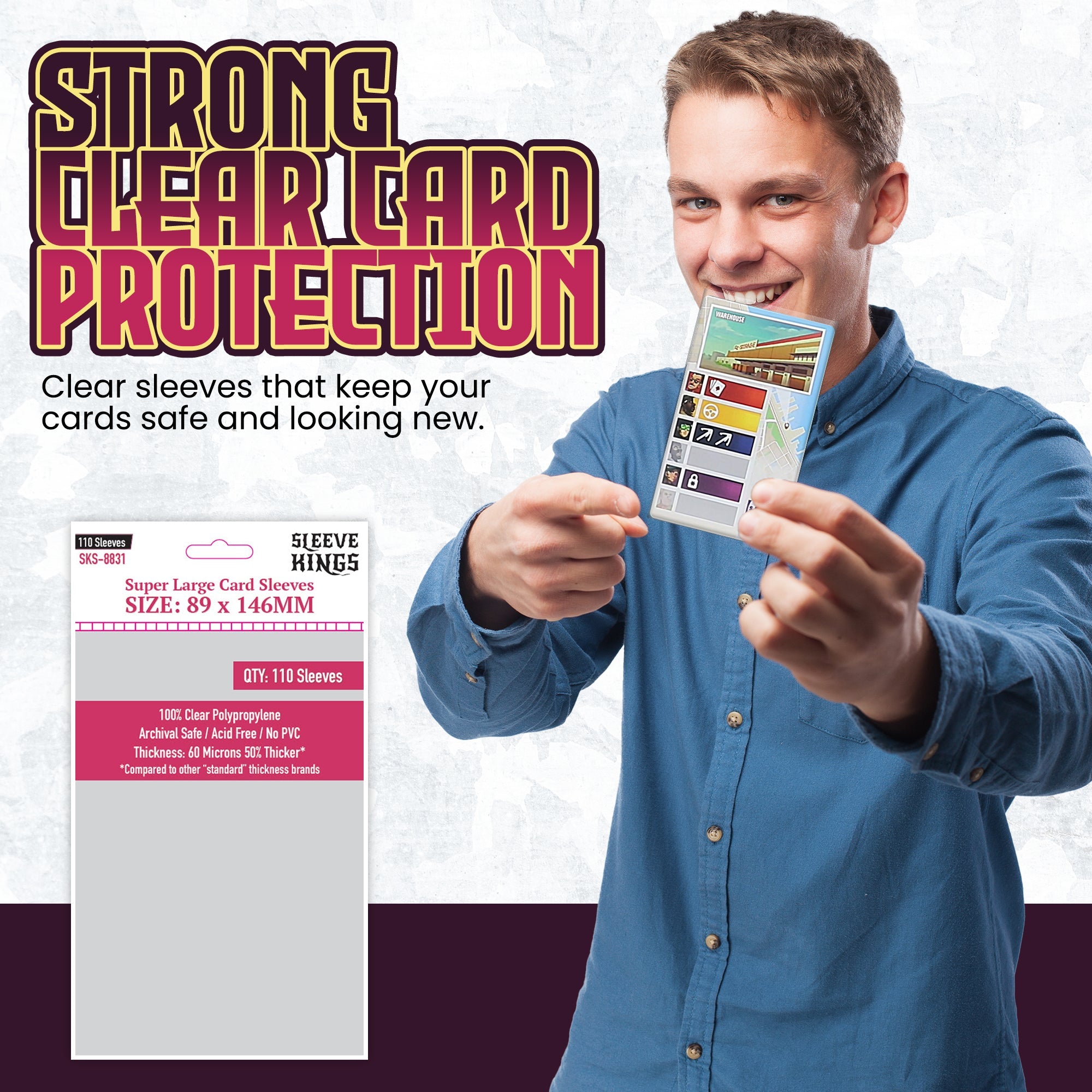 Super Large Game Card Sleeves (89x146mm) 110 Pack, 60 Micron, SKS-8831