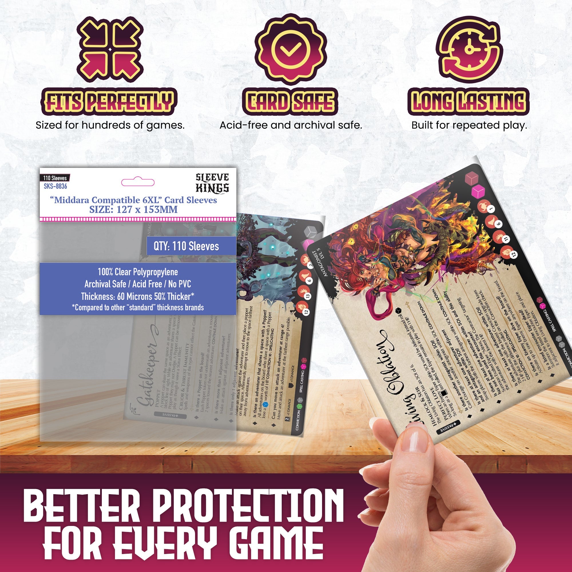 "Middara" Compatible 6XL Game Card Sleeves (127x153mm) 110 Pack, 60 Micron, SKS-8836