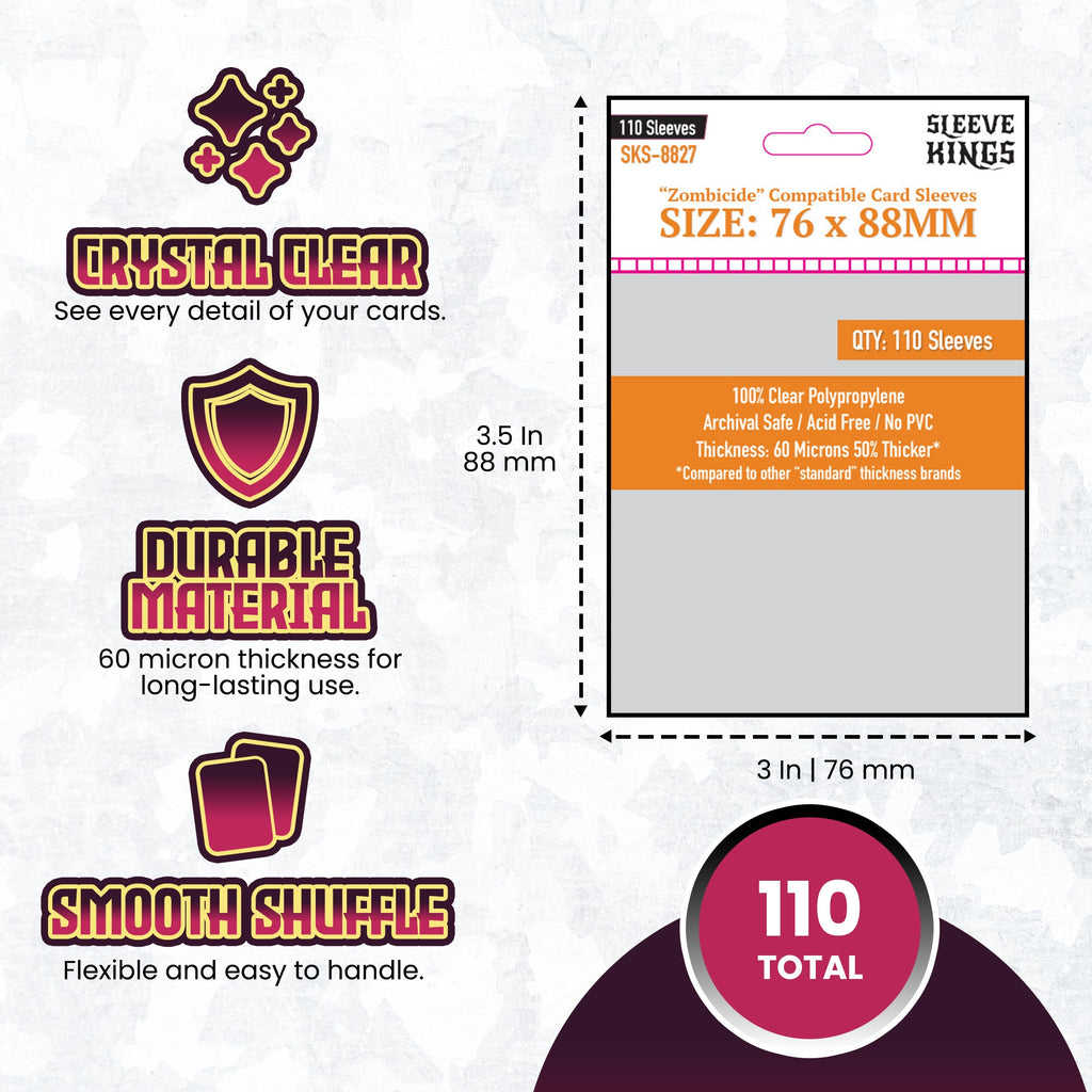 "Zombicide" Compatible Sleeves (76x88mm) 110 Pack, 60 Micron, SKS-8827