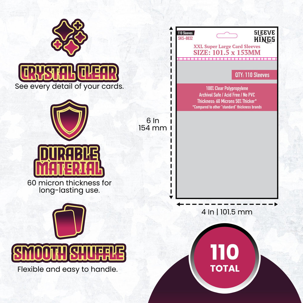 XXL Super Large Game Card Sleeves (101.5x153mm) 110 Pack, 60 Micron, SKS-8832