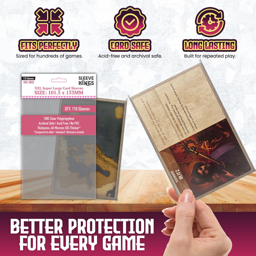 XXL Super Large Game Card Sleeves (101.5x153mm) 110 Pack, 60 Micron, SKS-8832