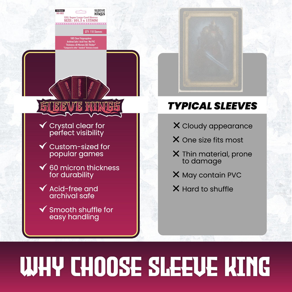 XXL Super Large Game Card Sleeves (101.5x153mm) 110 Pack, 60 Micron, SKS-8832