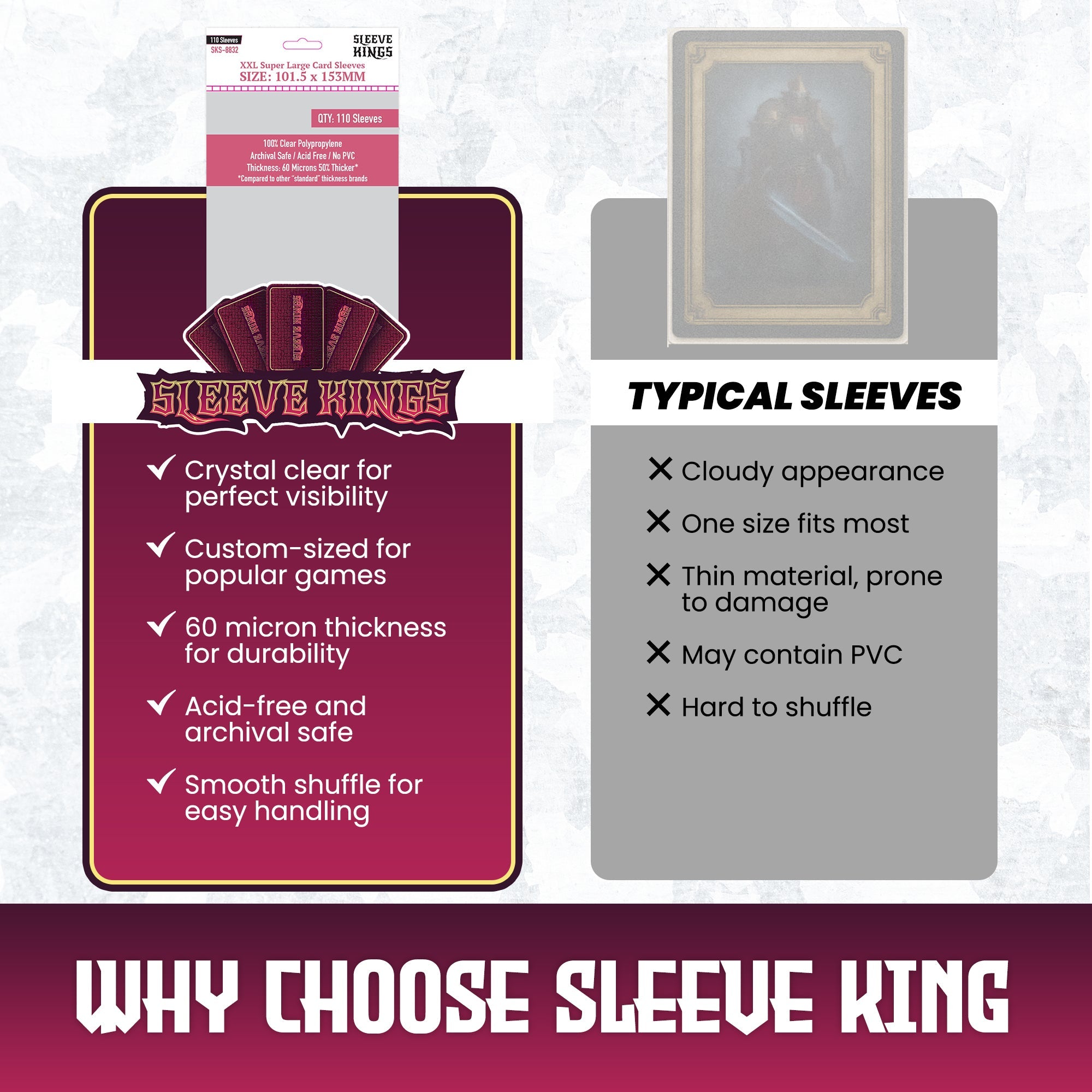 XXL Super Large Game Card Sleeves (101.5x153mm) 110 Pack, 60 Micron, SKS-8832